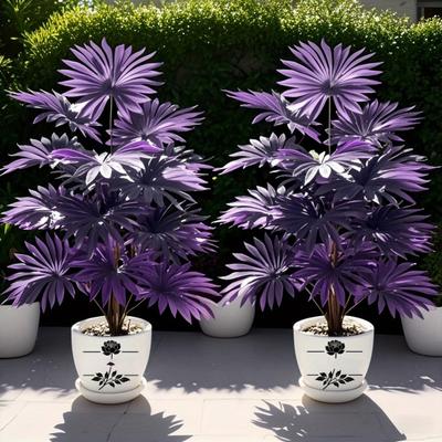 Purple Artificial Palm Tree Realistic Faux Palm Tropical Leaves Fake Palm Branches for Halloween Christmas Indoor Outdoor Decor