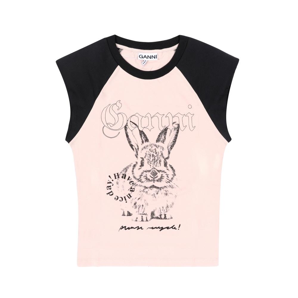 

Ganni Women S Short Sleeve Tee Bunny Logo Print T4159 065 T4159 065 (L)
