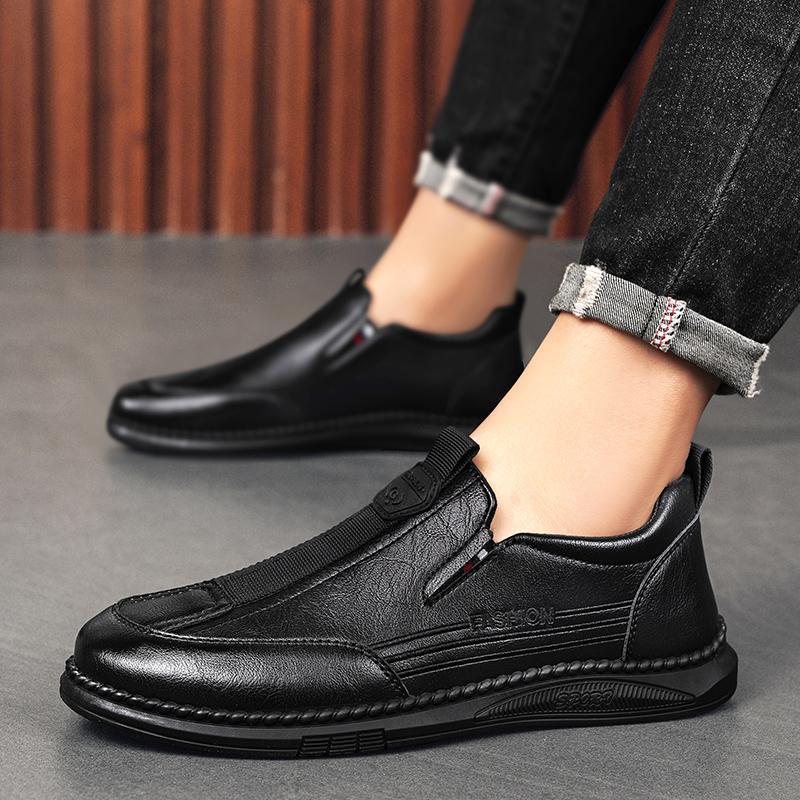 

Men s shoes 2025 autumn foot cover lazy leather shoes men s one-pedal lightweight middle-aged and elderly casual dad shoes 44 чёрный