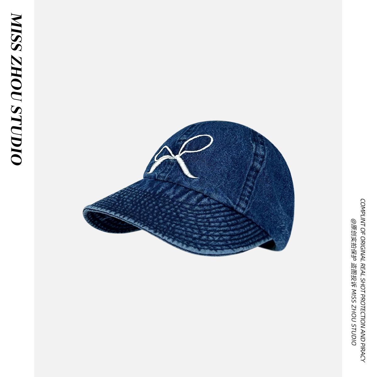 

Дизайнерская милая вышивка бантиком восьмиугольная шляпа детская весенне-летняя солнцезащитная шляпа-ведро adult average size темно-синий