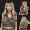 Attention To Ordering - Gradient Linen Gold Bangs Long Curly Hair Big Waves Wig Synthetic Rose Net Full Head Cover