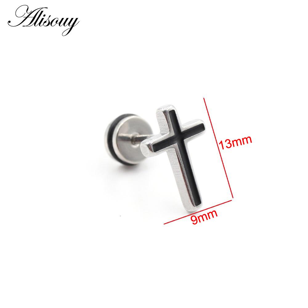 Alisouy 2pcs Stainless Steel Dolphin Lizard Sun Moon Cross CZ Women Men Ear Stud Earring Tragus Helix Cartilage Piercing Jewelry