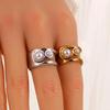 French Romantic Geometric Pearl Open Ring - Women's 18K Gold-Plated Stainless Steel Jewelry