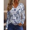 Women's Autumn and Winter New Plus Size Fashion Printed Casual V-neck Long-sleeved T-shirt, Loose Casual and Thin