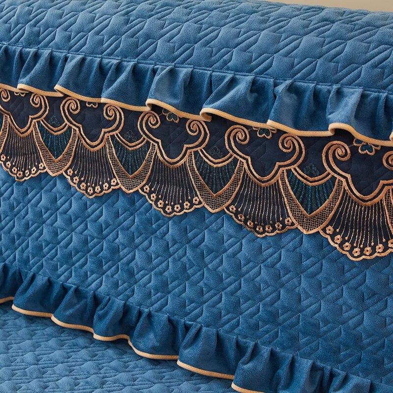 Luxury Fine Flannel Quilted Bed Head Cover Lace Edge Short Plush All-inclusive Headboard Cover Elegant Protective Cover