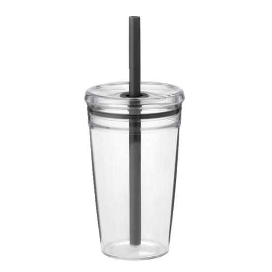 Water Cup with Lid And Straw 450ML BPA-Free Reusable Iced Coffee Cup Clear Plastic Drinkware for Tea Smoothies