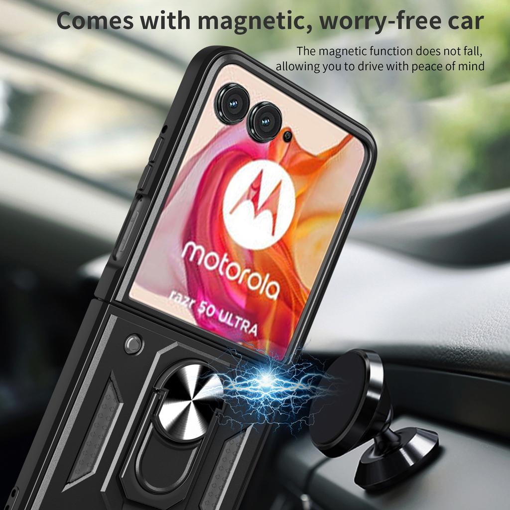 Dla Motorola Razr 50 Ultra 5G Etui ze stojakiem PC+TPU Powłoka na telefon z przesuwaną osłoną aparatu