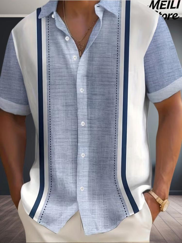 Summer Men s Shirt Hawaiian Irregular Stripe Print Beach Casual Lightweight Comfortable Short-Sleeved Shirt for Men Clothing S