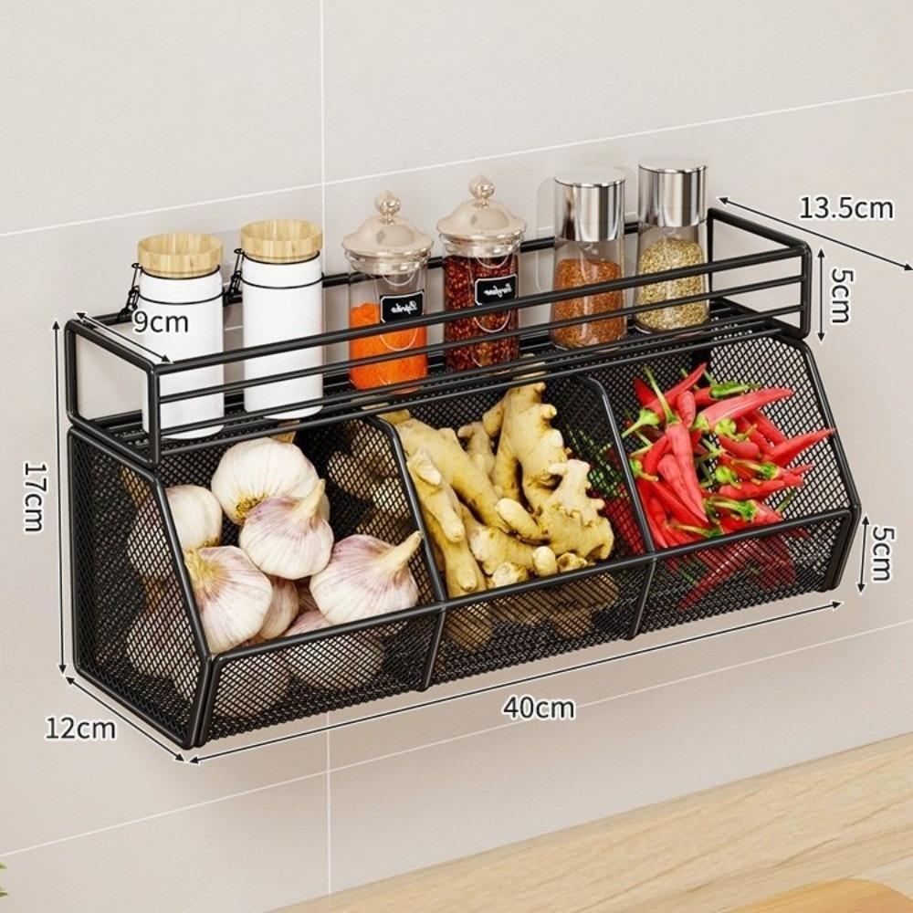Wall Mounted Vegetable Drainage Basket Carbon Steel Spice Storage Shelf  Kitchen Use