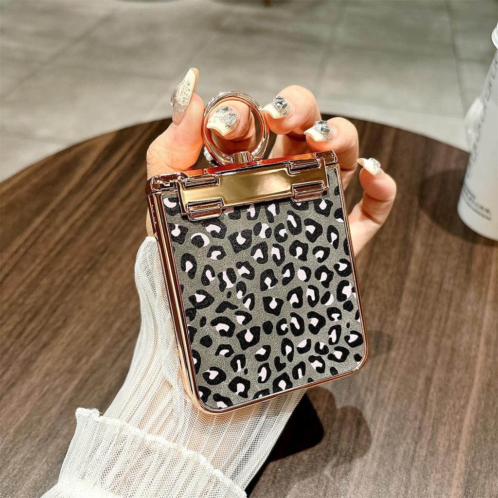 Pro Samsung Galaxy Z Flip7 FE 5G/Z Flip6 5G Pouzdro Leopardí Vzor Držák Prstenu Kamínkový Tvrdý PC Kryt na Telefon