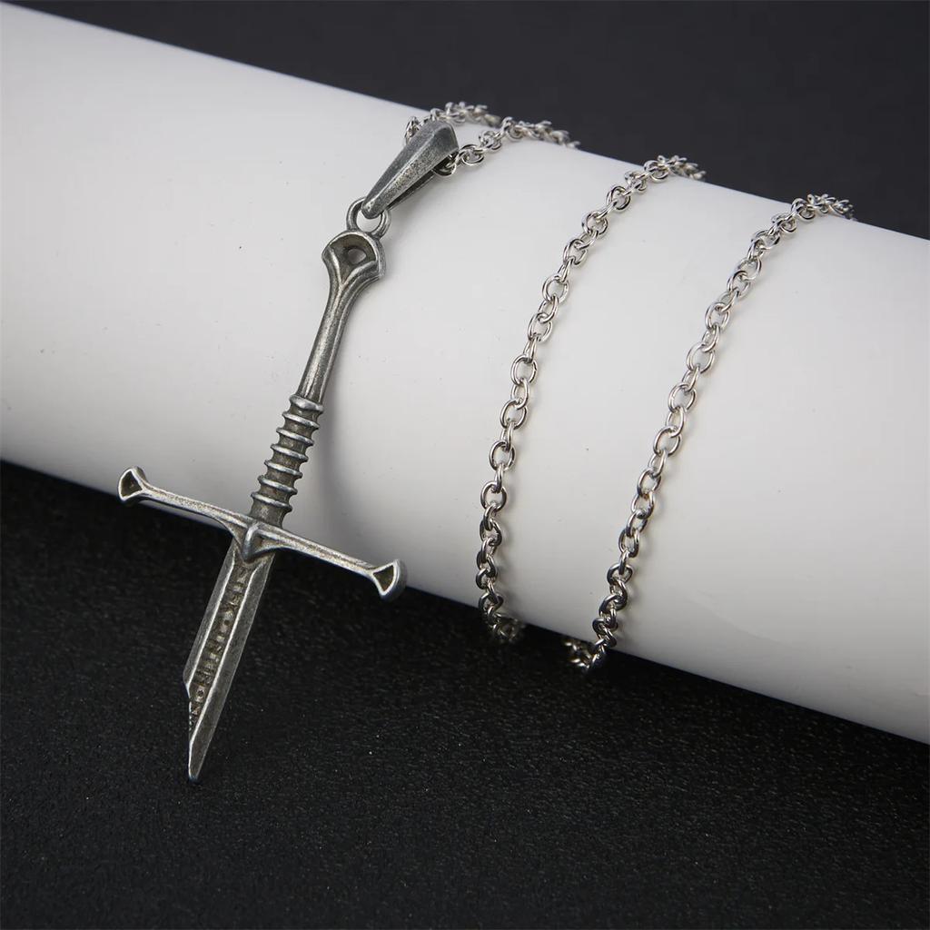 Lord Series Rings Excalibur Broken Sword Necklace Punk Metal Pendant Collections Film The Lord Narsil Jewelry Fans Gift