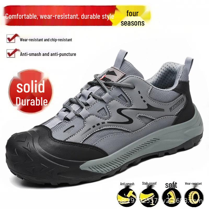 Men's Summer Breathable Steel Toe Work Shoes - Anti-Smash, Anti-Puncture, Insulated Safety Footwear for Construction.