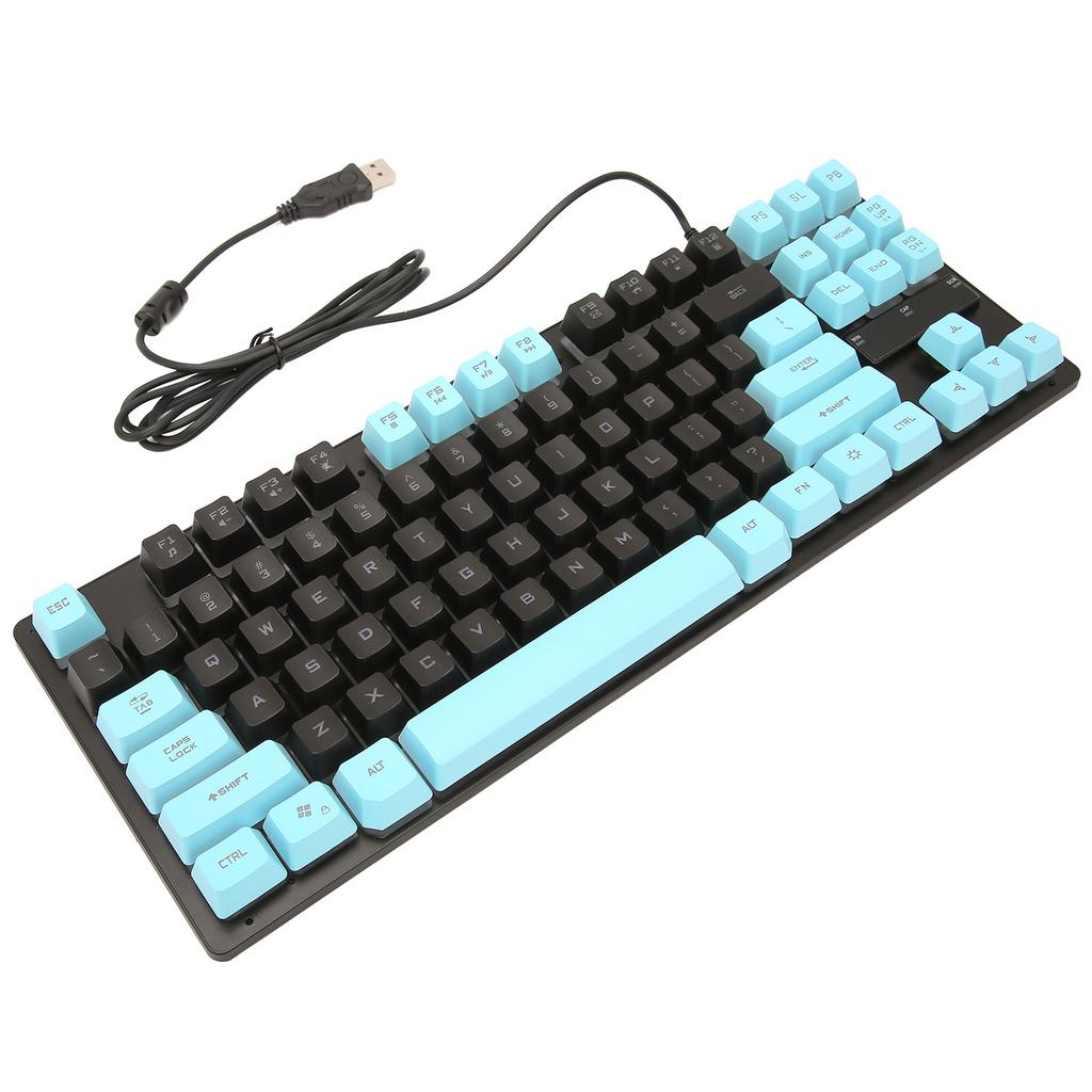 Wired Gaming Keyboard 87 Keys Ergonomic Color Backlit Design Desktop Notebook Computer AccessoriesBlue and Black