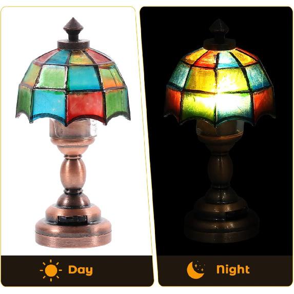 EXCEART 1 Pc 1:12 Scale Dollhouse Desk Lamp Miniature Dollhouse Lampshade DIY Dollhouse Lampshade with LED Light for Dollhouse Micro Landscape