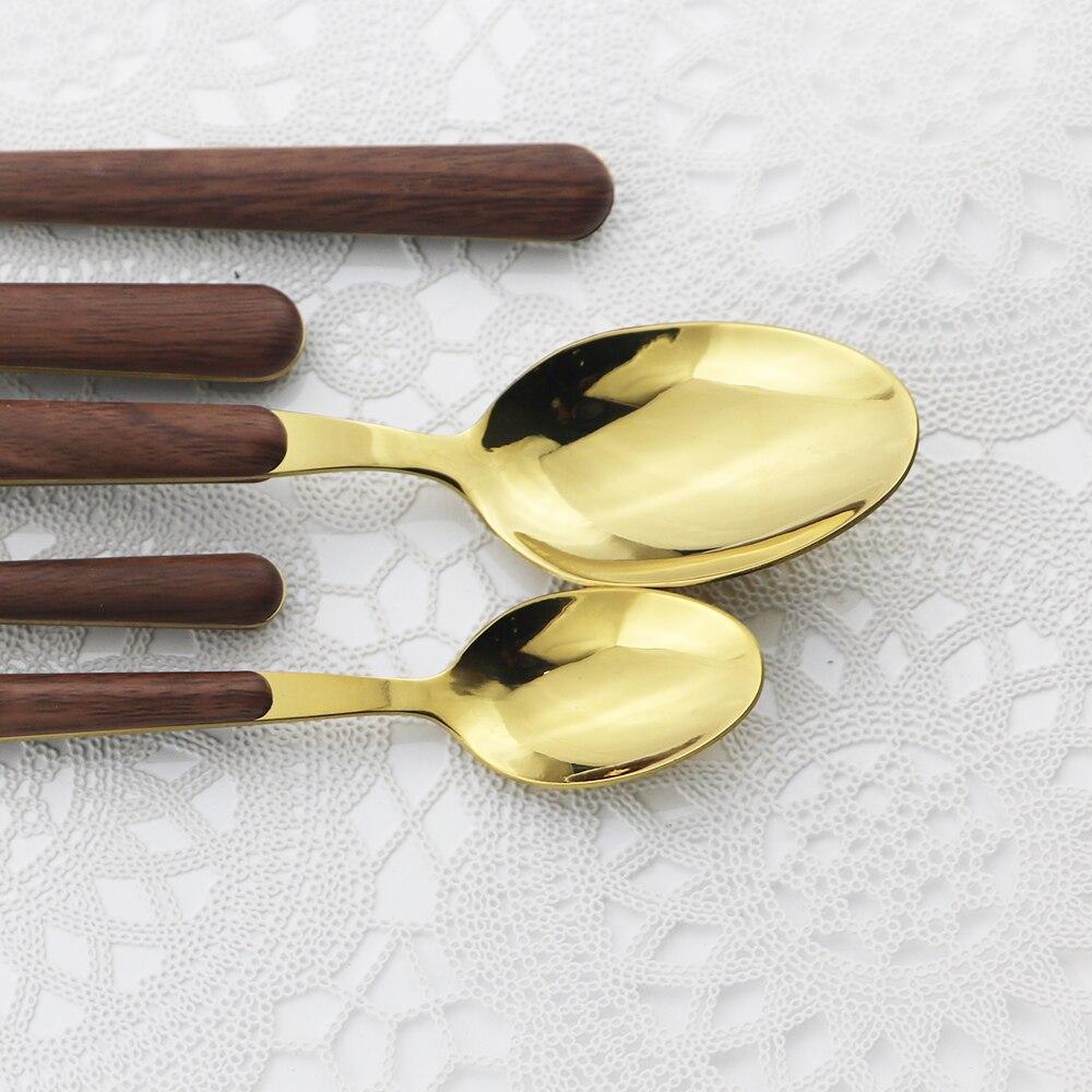 4Pcs Faux wooden effect handle Dinnerware Set Stainless Steel Cutlery Set Tableware Dinner Knife Fork Teaspoons Flatware