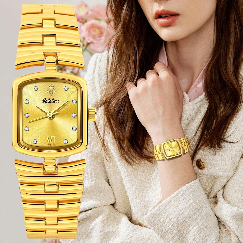 Luxury Ladies Fashion Quartz Watch Simple Scale Square Dial Gold Plated Women Watches Business Stainless Steel Clock