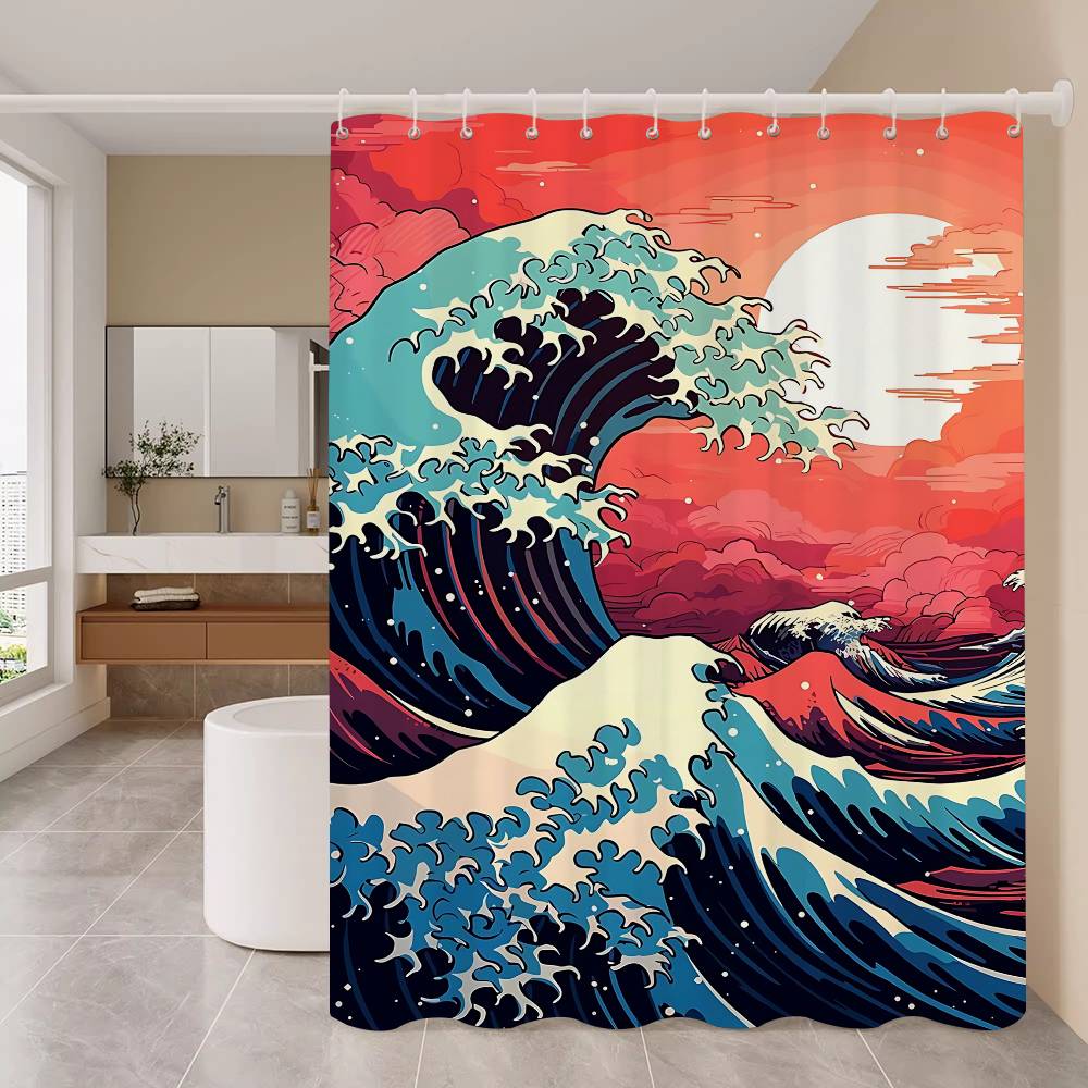 Art The Great Wave Shower Curtain Summer Beach Bathroom Decorative Shower Curtain, Waterproof