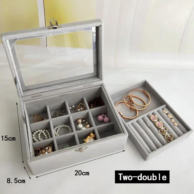 Flannelette Jewelry Box Velvet Glass Ring Earring Jewelry Display Organizer Box Tray Holder Storage Case Sorting Box