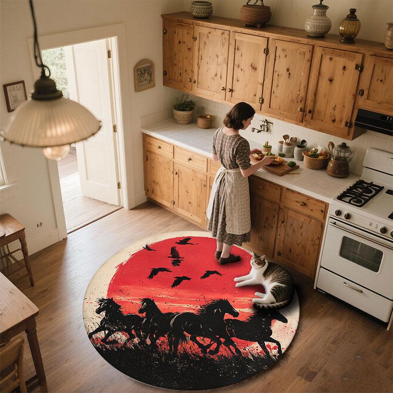 Horse Pattern Round rug,Carpet Rug for Living Room Bedroom Playroom ,Non-slip Floor Mat,Holiday Gifts and Birthday Gifts.