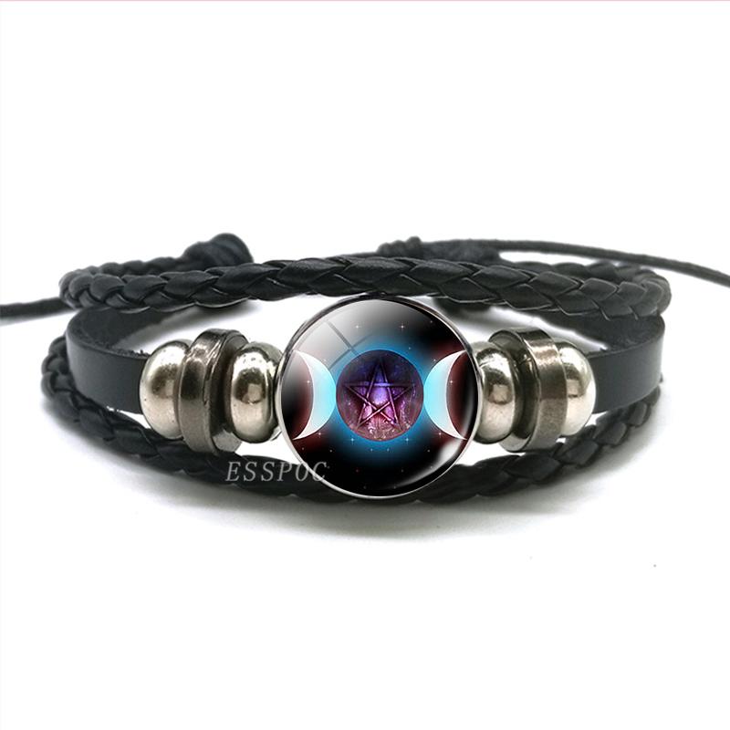 Χειροποίητο πλεκτό δερμάτινο βραχιόλι Occult Star Pentagram Multilayer Triple Moon Goddess Charm βραχιόλι Βραχιόλι Πεντάγραμμο Κοσμήματα