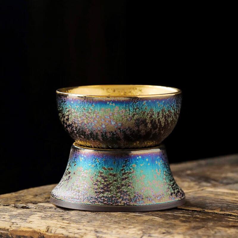 

Chaxun Tianmu Teacup & Colorful Gold Plated Tea Filter Set