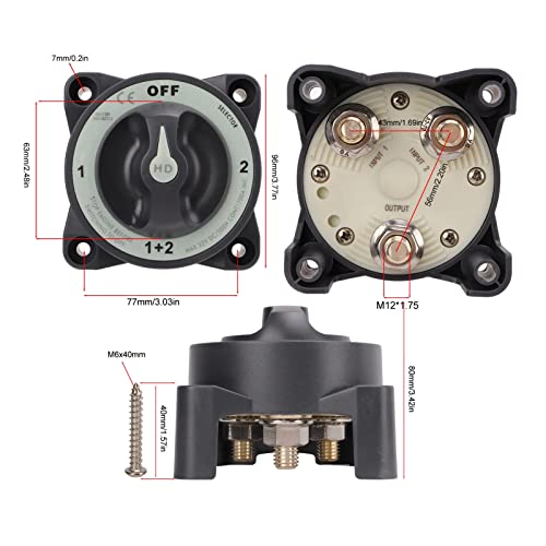 KIMISS Battery Isolator Kit, 500A Marine Battery Disconnect Switch Heavy Duty 4-Position Battery Selector Switch for RV Boats