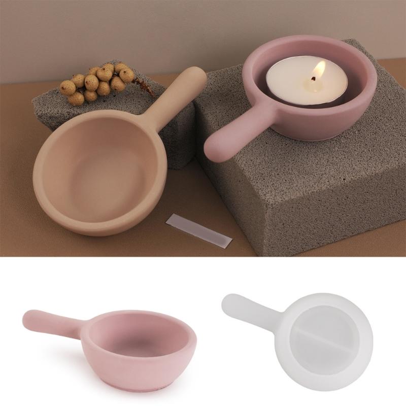 Pans Shape Candle Holder Silicone Molds Epoxy Resin Molds Plaster Molds 3D Handle Jar Candlestick Molds Candle Cup Molds