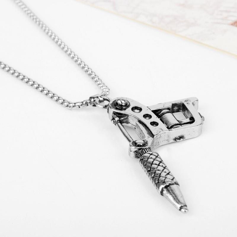 Tattoo Machine Shape Geometric Pendant Necklace With Alloy Charm For Travel Gifts