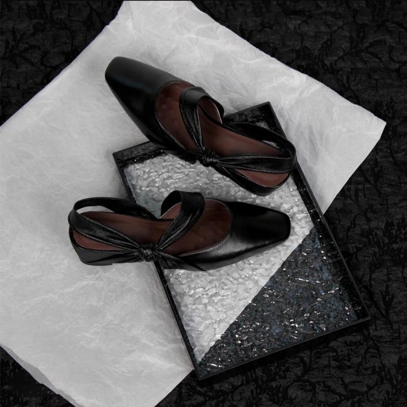 Fashion Baotou Sandals Summer New Square Head Shallow Mouth Butterfly Knot Soft Sole Anti-slip Wear-resistant Low Heel Shoes