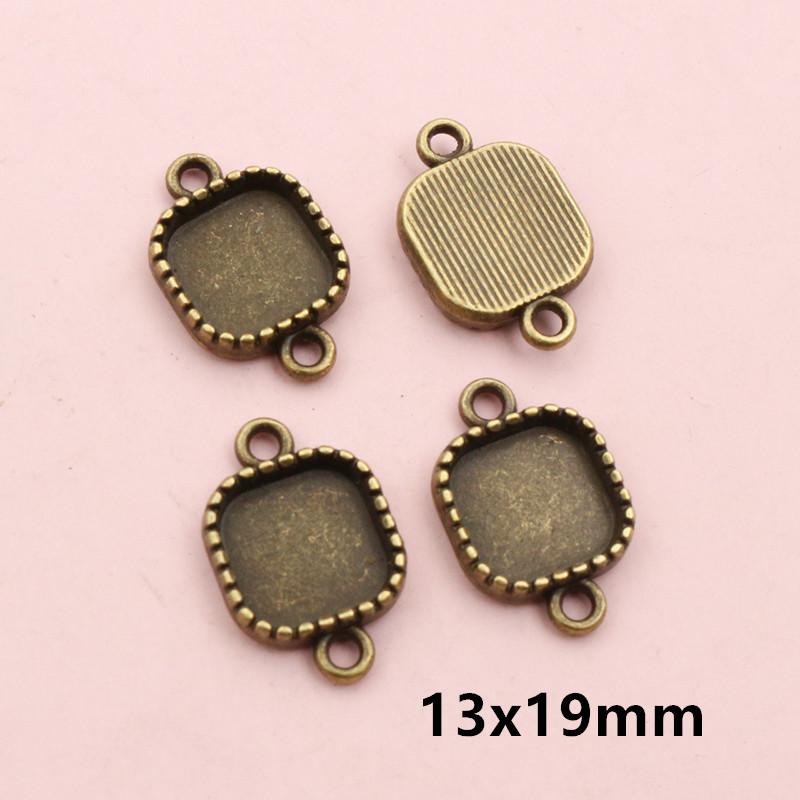 10pcs Double Loops Connector Pendant Cabochons Blank Base Settings Tray Heart Sqaure Rectangle Oval DIY Jewelry Findings