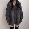 Autumn and winter V-neck mid-length twist ladies pullover sweater skirt, retro large size temperament dark gray ladies all-match sweater 6804#