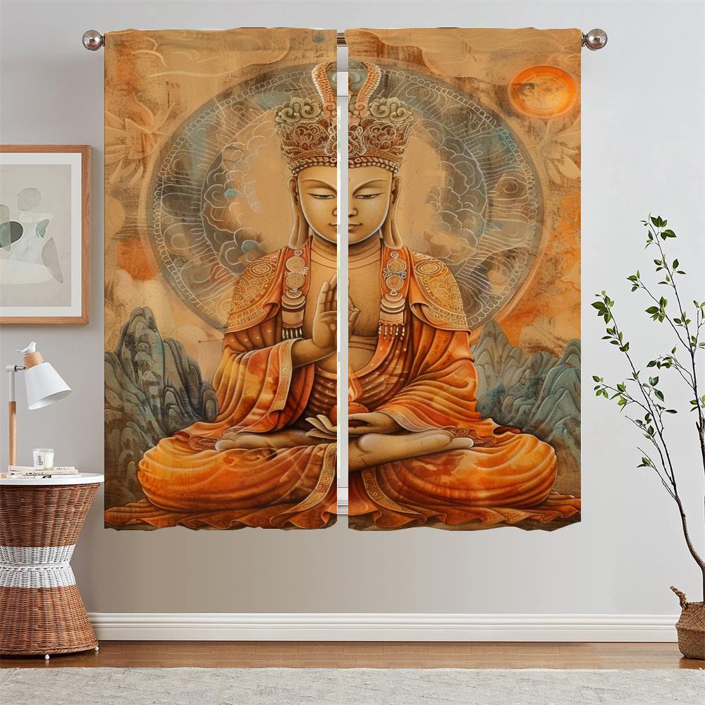 

Карнизы Тускло Освещенный Будда Кружевные Шторы для Камеры Элегантные Комнатные Шторы Набор 2 шт. Жалюзи Завитки Украшение Спальни Жалюзи W50xH70cmx2pcs-CL