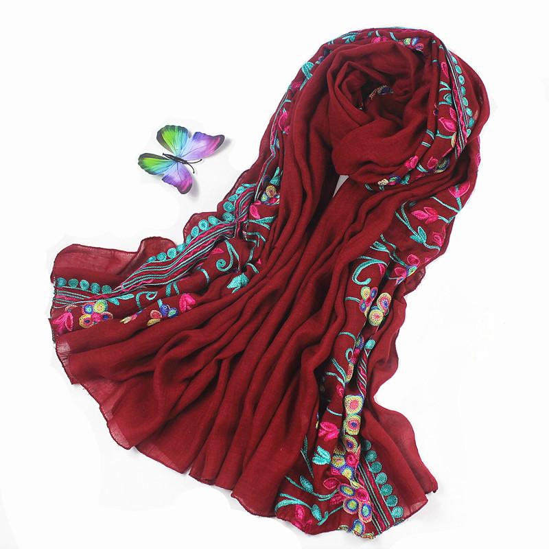 Korean Version of Spring, Autumn and Winter Versatile Ethnic Scarf Cotton and Linen Embroidery Literary Style Women's Shawl Dual-purpose Long Style