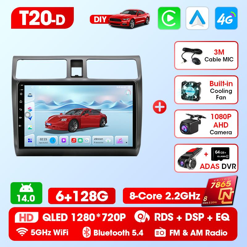 Srnubi 2 Din Carplay Android Auto for Suzuki Swift 2003 - 2010 10 Inch Car Radio Multimedia Player GPS Navigation DSP Bluetooth 5.4 Support SWC Acce