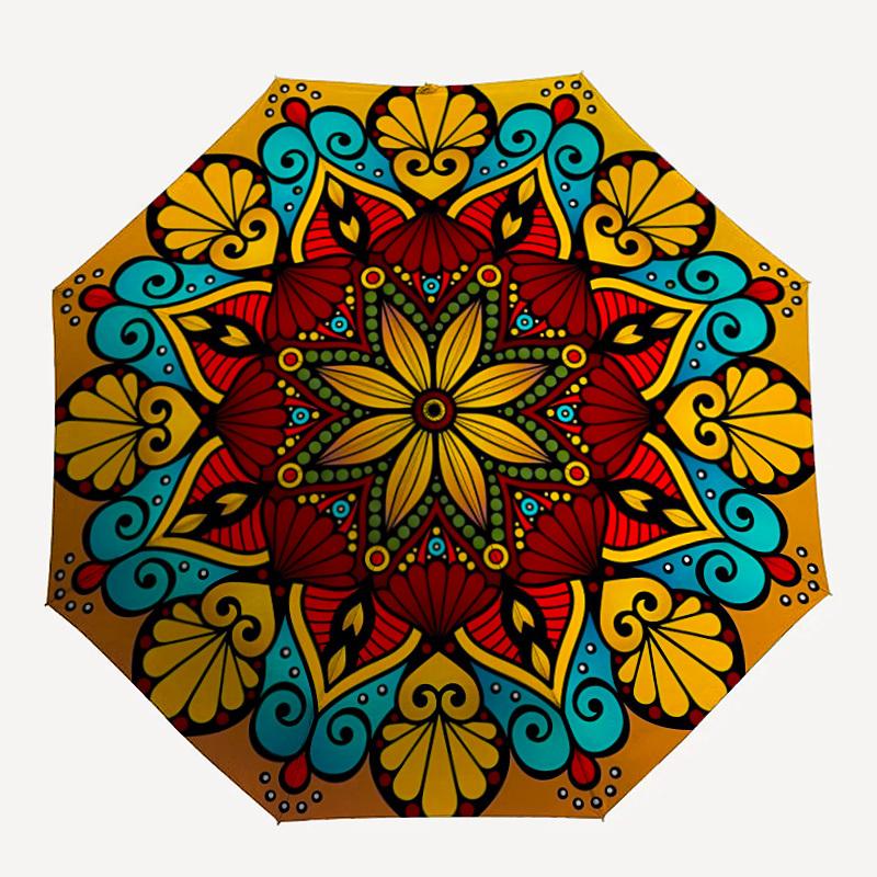 

1pc Mandala Pattern Automatic Umbrella - 8-Rib Durable Frame, Portable Fashion Accessory & Holiday Gift yy251117154