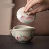 Ru Kiln Hand-Held Pot Cover Bowl Teacup Chinese Style Lily Ceramic Is Not Hot, Single High-End Tea Bowl Tea Set