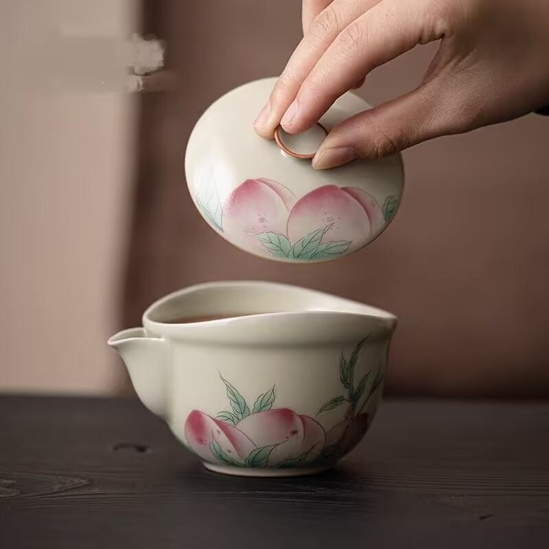 Ru Kiln Hand-Held Pot Cover Bowl Teacup Chinese Style Lily Ceramic Is Not Hot, Single High-End Tea Bowl Tea Set