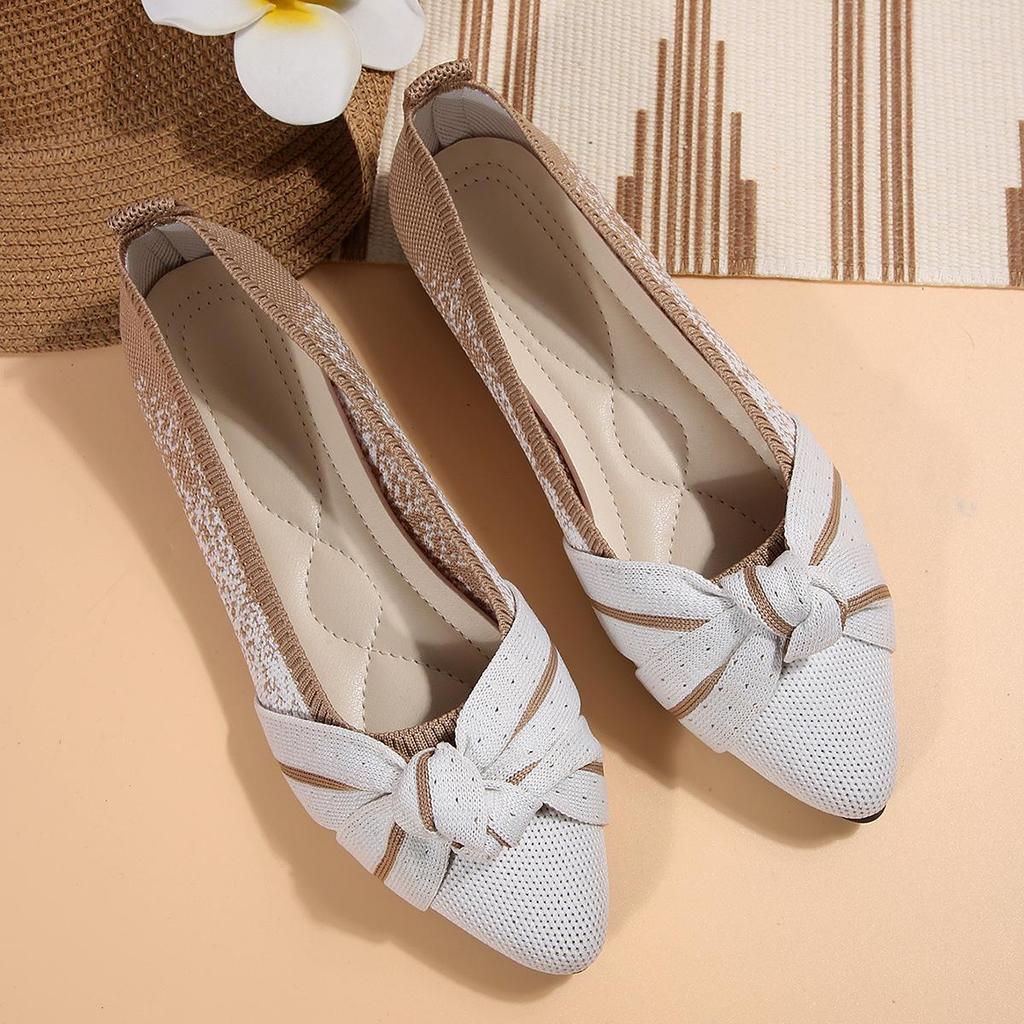 Frühling und Herbst Damen Schleife Gestrickte Arbeitsschuhe Bequeme und Atmungsaktive Schuhe