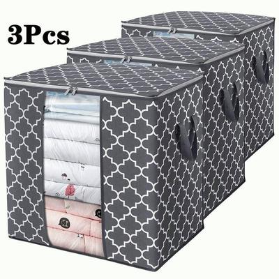 3PCS Sacos de armazenamento de roupas Organizador com zíper Sob a cama Guarda-roupa Cubo Caixas de armário