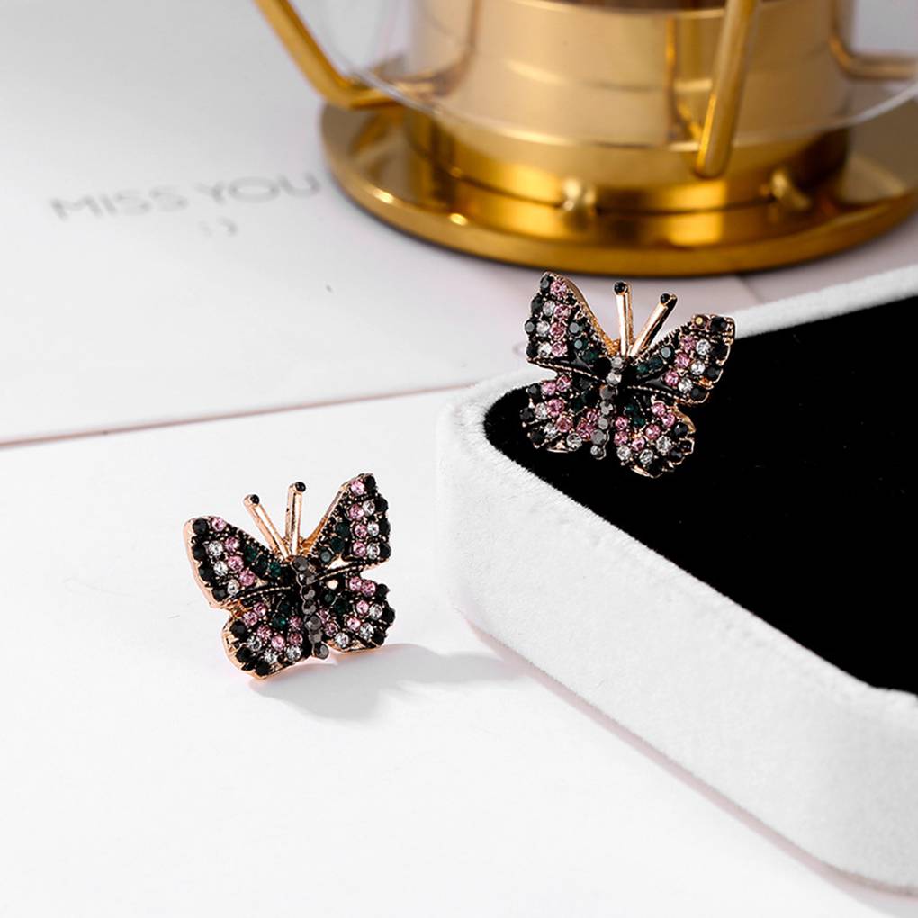 1 Pair Ethnic Women Rhinestones Butterfly Earrings Girl Crystal Ear Rings Evenning Party Prom Beach Ear Studs Fashion Accessory