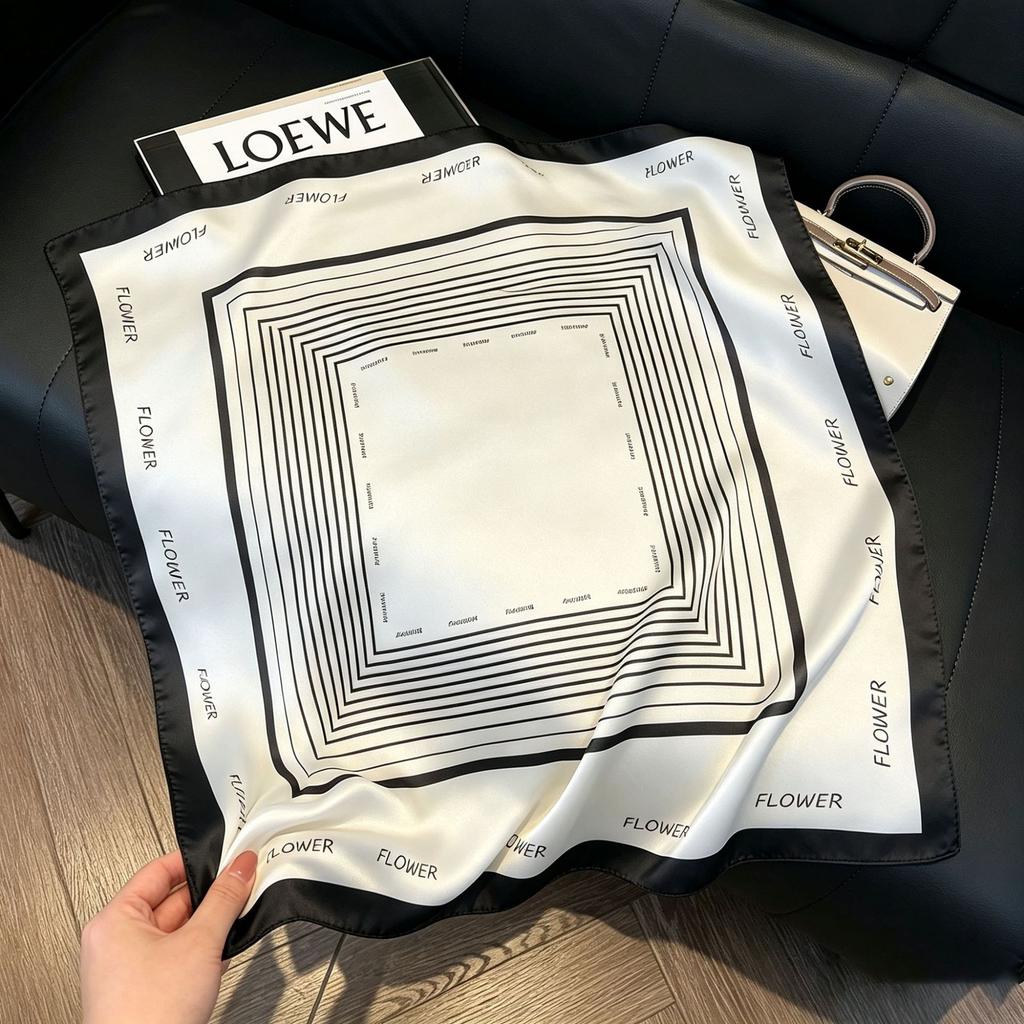 71Cm New Chinese Simulation Silk Square Scarf Soft and Skin-friendly Ink Flower Rhyme Printing Silk Scarf Neck Sunscreen Small Scarf
