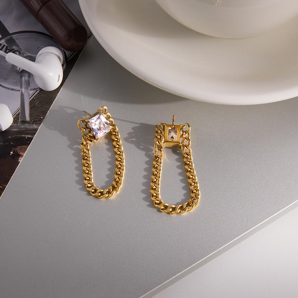 Youthway Delicate Zircon Earrings For Women Minimalist 18K Gold PVD Plated Stainless Steel Chain Tassel Earrings Fashion Jewelry