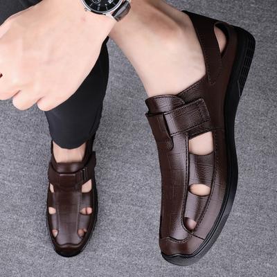 Mode Echtes Leder Herrenschuhe Sommer Hochwertige Business Atmungsaktive Sandalen mit Weichen Sohlen Herrensandalen Mode Sandalen Hausschuhe