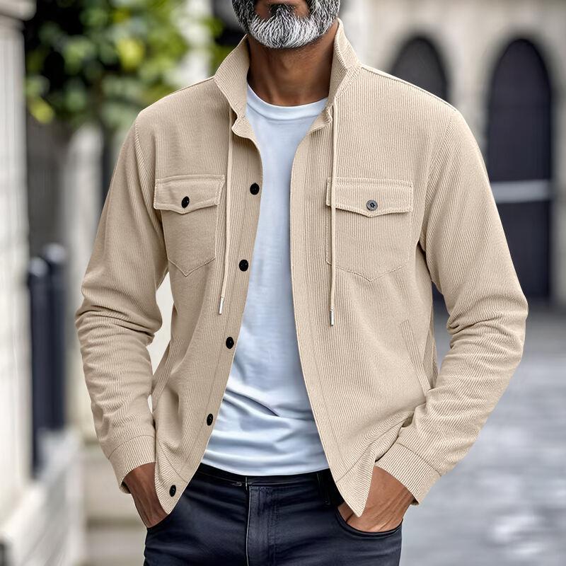 Autumn American Heavyweight Men's Corduroy Shirt Jacket New Simple Versatile Multi-Pocket Long Sleeve Stand Collar Jacket