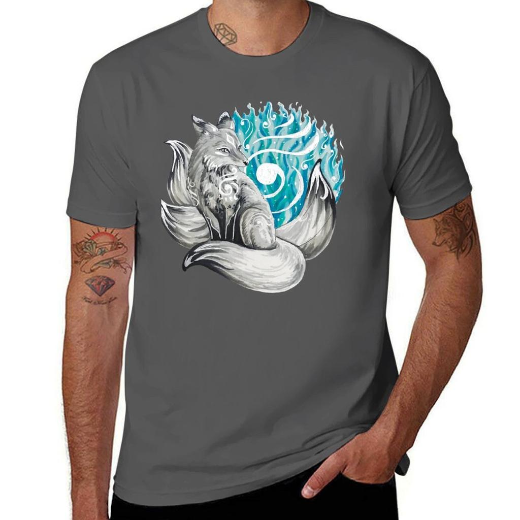 Fox Kitsune With Blue Foxfire Tshirt T Shirts For Unisex Graphic Vintage Tshirt