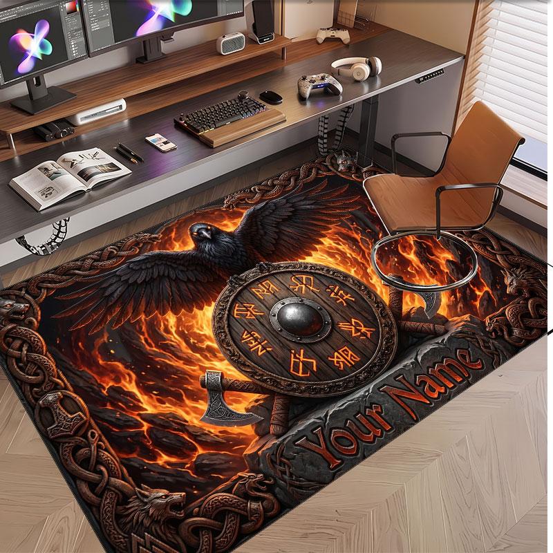 Bat Raven Theme Soft Crystal Velvet Rug Custom Name & Text Print Non Slip Floor Rug for Bedroom Living Room