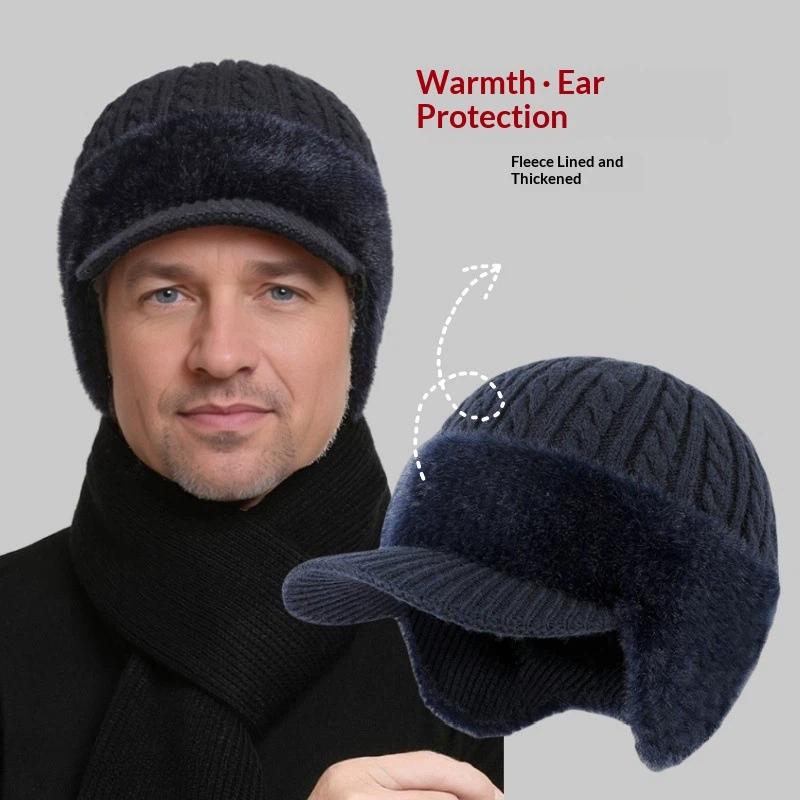 New Outdoor Winter Plush Knit Baseball Cap Men Fashionable Dad Hat With Ear Protection