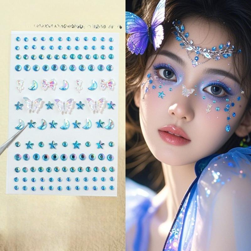 Neue Strass-Schmetterlings-Gesichtsaufkleber mit Perlen, temporäre Tattoo-Aufkleber, langlebig, wasserdicht, Glitzer-Lidschatten, Körper für Festival-Make-up