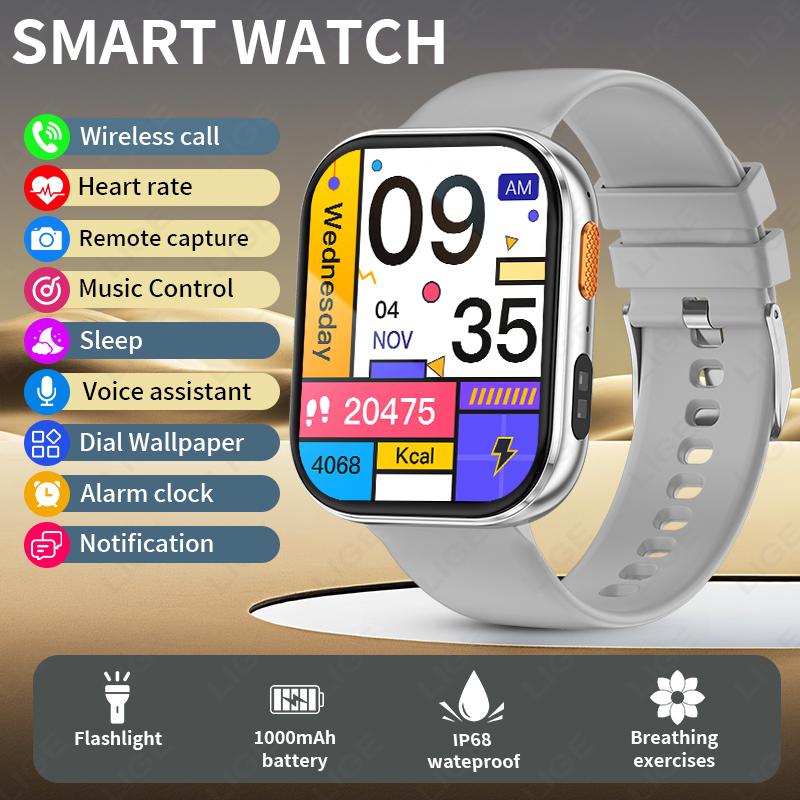 

AMOLED Smart Watch Men 2.04 Screen Bluetooth Call Health Monitor IP68 Waterproof Sport Women Smartwatch New For Android IOS сірий