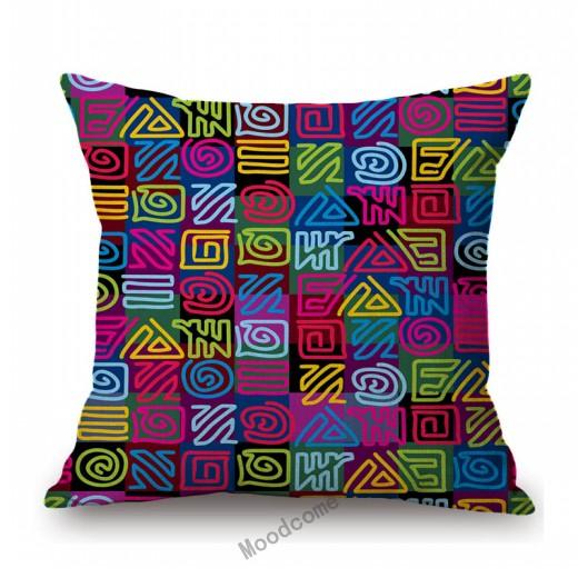 Colorful Ethnic Design Pattern Africa Hieroglyph Totem Symbol Geometric Art Home Decoration Sofa Pillow Case Linen Cushion Cover